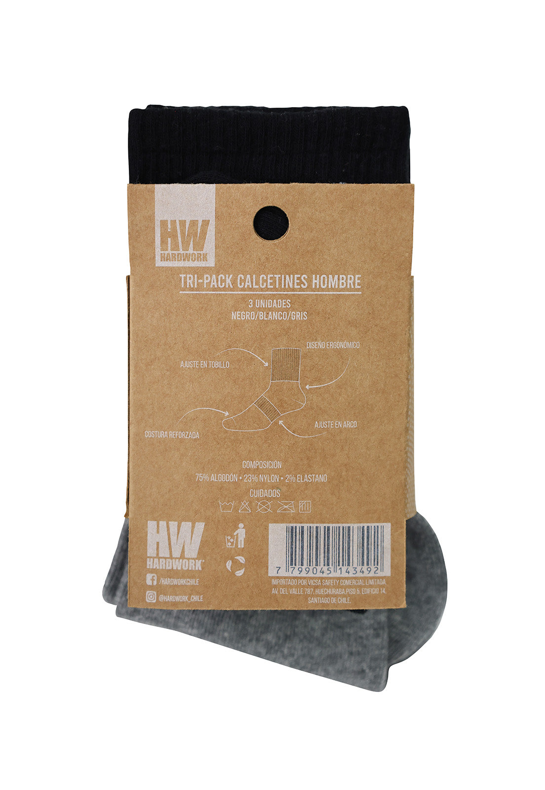 Tripack Calcetines HW Algodón Tobillero Hombre