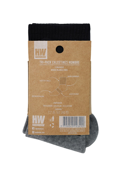 Tripack Calcetines HW Algodón Tobillero Hombre